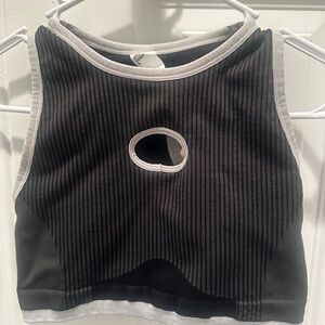 Fabletics Seamless Fusion Low Impact Bra in black with grey trim